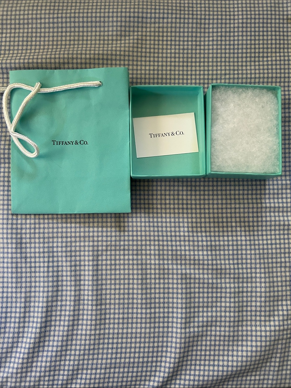 Tiffany & Co. Robin's Egg Blue Gift Box and Bag Set. Bag 6” X 5” Box 3 1/2”X 3”
